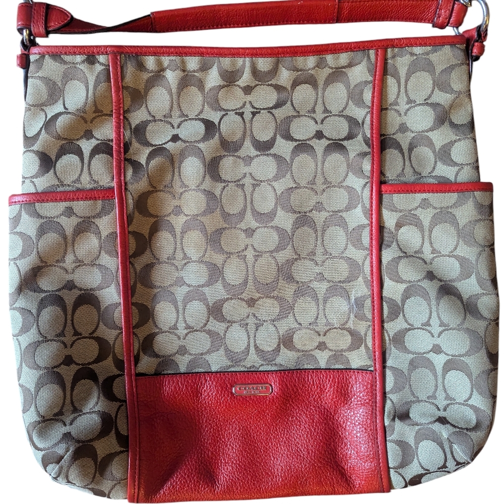 Coach Park Convertible Red and Tan Signature Tote Bag - Picture 5 of 9